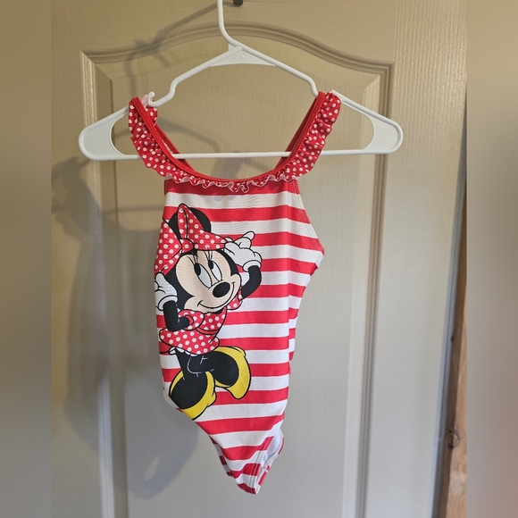 Disney Other - Disney Minnie Mouse Red And White Striped One Piece Swim Suit 7/8